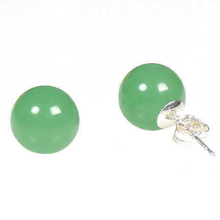 Green Jade Aventurine 8mm Ball Stud Post Earrings 14K White Gold - Trustmark Jewelers - Earrings - 1