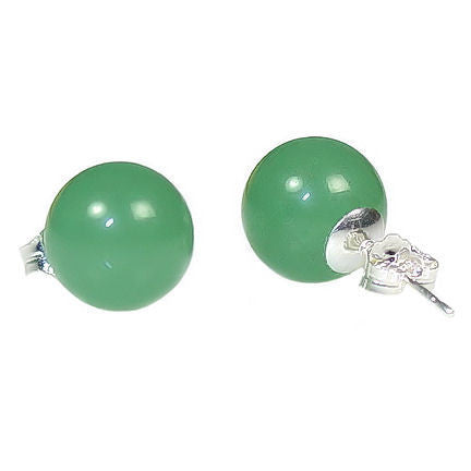Green Jade Aventurine 8mm Ball Stud Post Earrings 925 Sterling