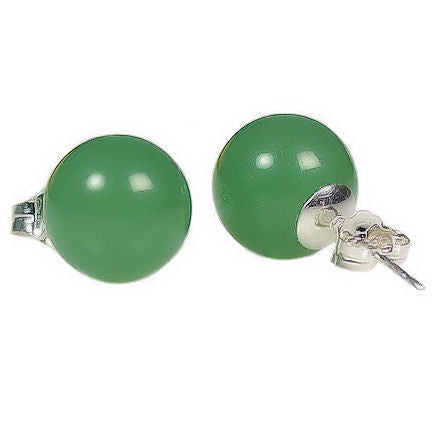Green Jade Aventurine 12mm Ball Stud Post Earrings 925 Sterling Silver - Trustmark Jewelers - Earrings