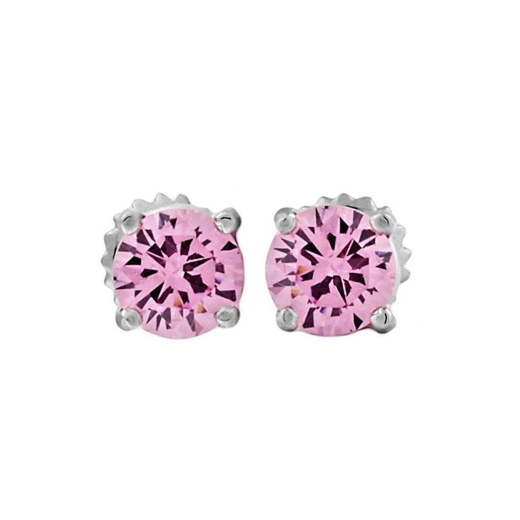 Lauren: 5mm, 1.0ct Pink Ice CZ Screw Back Post Earrings Silver - Trustmark Jewelers - Earrings - 2