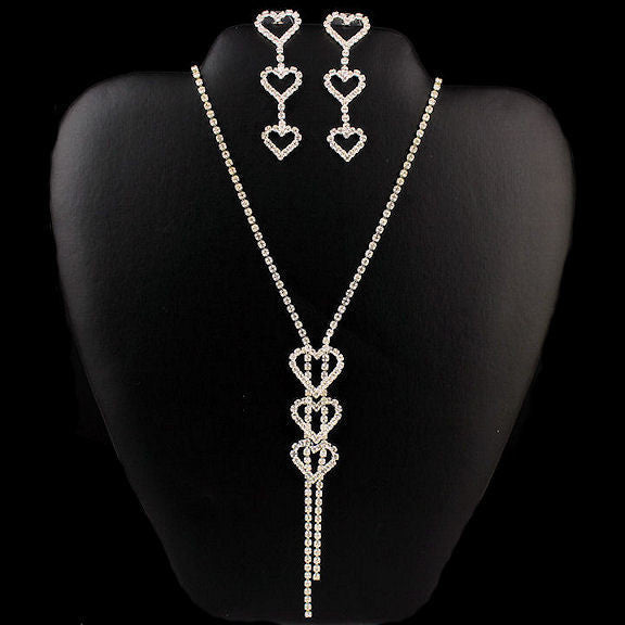 Taryn: Swarovski Crystal 3 Heart Lariat Necklace & Earrings Set - Trustmark Jewelers - Necklace and Earring Sets - 2