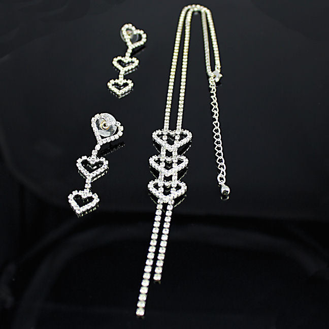 Taryn: Swarovski Crystal 3 Heart Lariat Necklace & Earrings Set - Trustmark Jewelers - Necklace and Earring Sets - 1