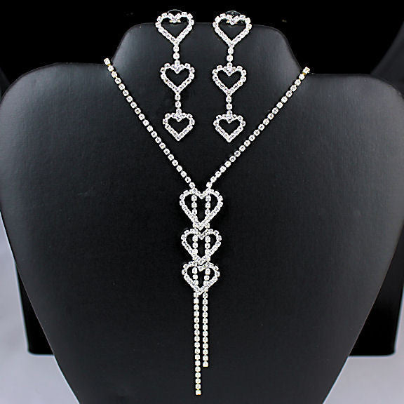 Taryn: Swarovski Crystal 3 Heart Lariat Necklace & Earrings Set - Trustmark Jewelers - Necklace and Earring Sets - 3