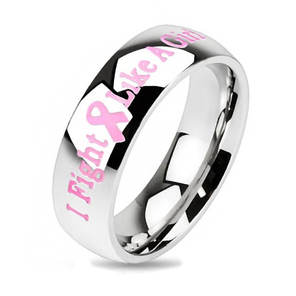 Fight Like A Girl Stainless Steel Pink Breast Cancer Awareness Ring - Trustmark Jewelers - Fashion Rings