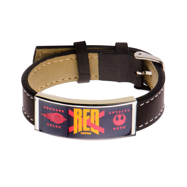 Star Wars: Red X ID Plate Brown Leather Bracelet 316 Stainless Steel - Trustmark Jewelers - Bracelets - 1