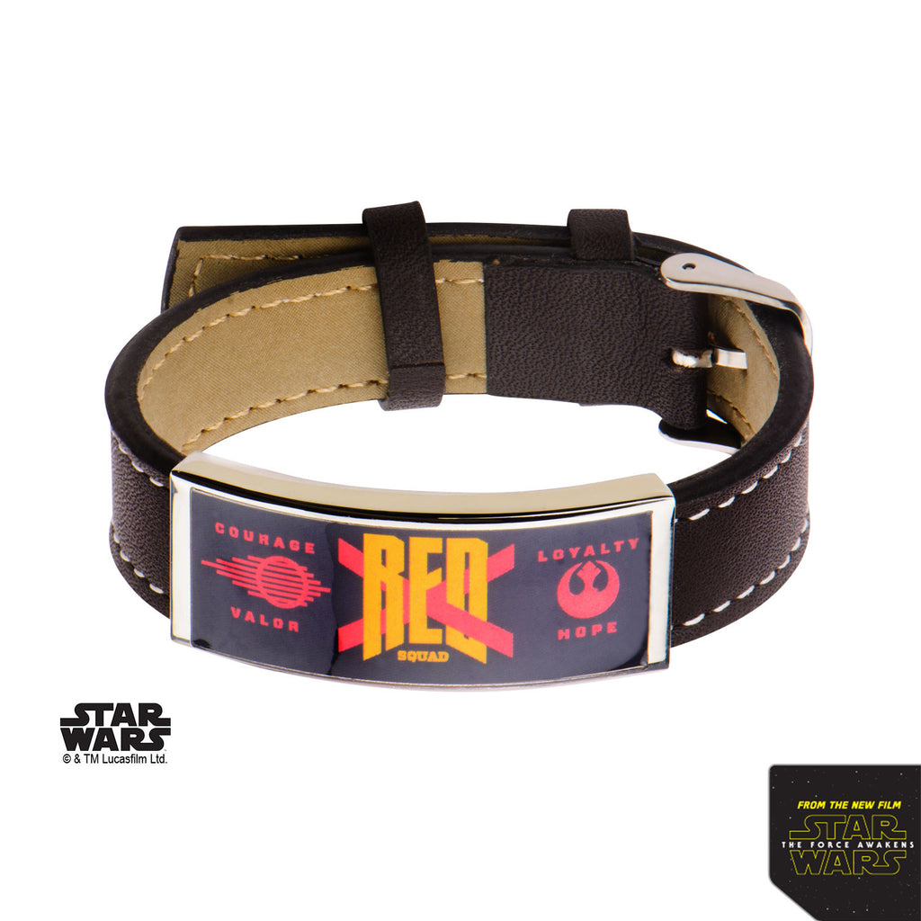 Star Wars: Red X ID Plate Brown Leather Bracelet 316 Stainless Steel - Trustmark Jewelers - Bracelets - 2
