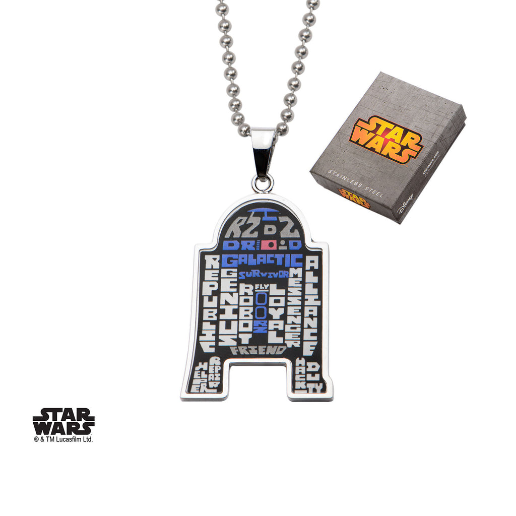 Star Wars: 22" R2D2 Enamel Typography Art Pendant Necklace 316 Stainless Steel - Trustmark Jewelers - Pendants and Necklaces - 4
