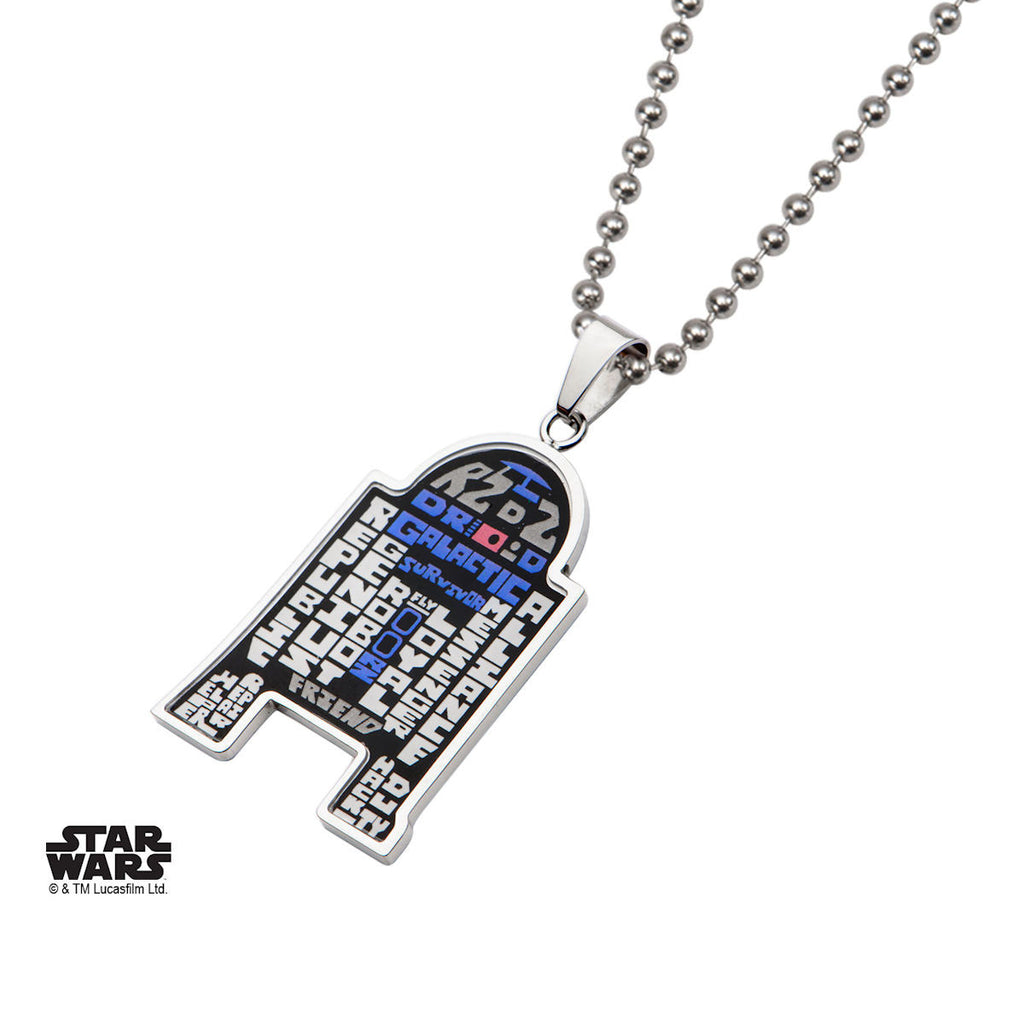 Star Wars: 22" R2D2 Enamel Typography Art Pendant Necklace 316 Stainless Steel - Trustmark Jewelers - Pendants and Necklaces - 2