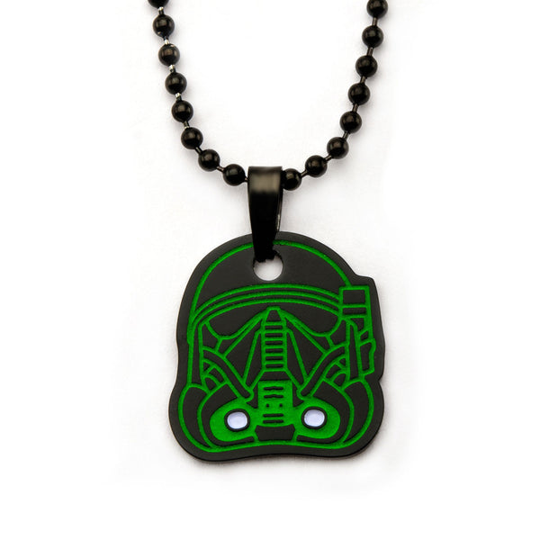 Star Wars: Rogue One Green Enamel Glow in the Dark Death Trooper Necklace Steel - Trustmark Jewelers - Pendants and Necklaces - 1