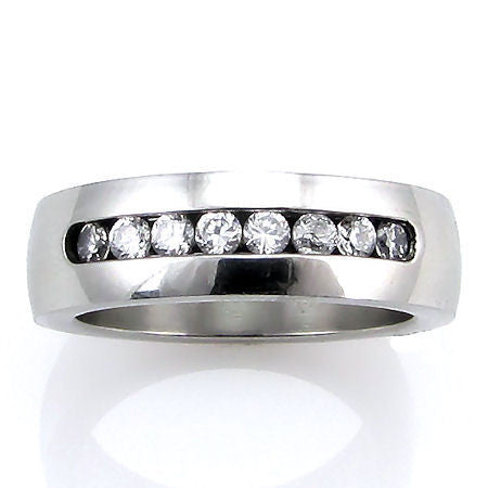 Palmer: Russian Ice on Fire CZ Stainless Steel Wedding Band Ring - Trustmark Jewelers - Wedding Bands - 1