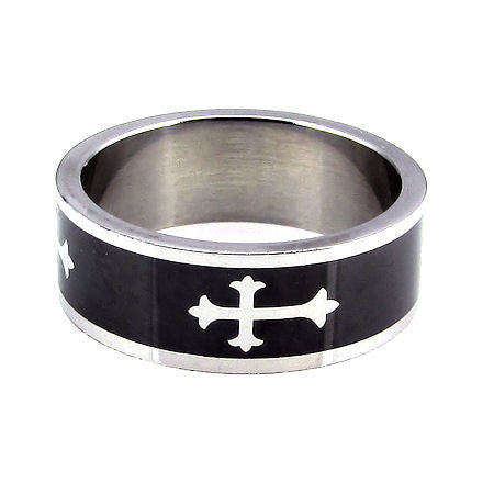 Timon: Saints Cross Mens Black 316L Stainless Steel Band Ring - Trustmark Jewelers - Mens Rings - 3