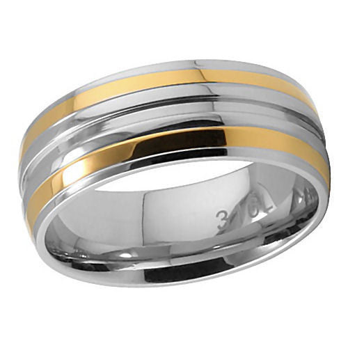 Oregon: Couples 8mm Comfort Fit Stainless Steel & Gold IP Wedding Band - Trustmark Jewelers - Wedding Bands - 1