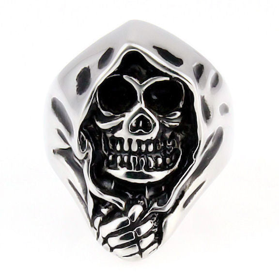 Damien: Mens Grim Reaper Biker Skull Ring Cast 316L Stainless Steel - Trustmark Jewelers - Mens Rings - 1