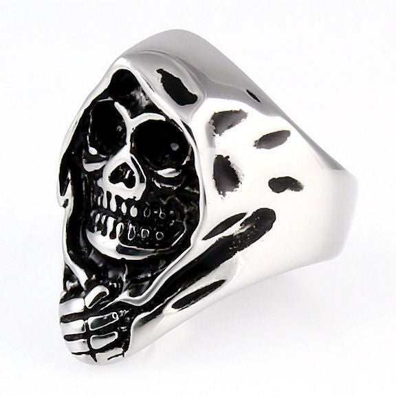 Damien: Mens Grim Reaper Biker Skull Ring Cast 316L Stainless Steel - Trustmark Jewelers - Mens Rings - 2