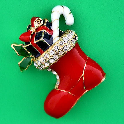 Gift Filled Santa's Boot Crystal Rhinestone Brooch Pin - Trustmark Jewelers - Pins and Brooches - 2