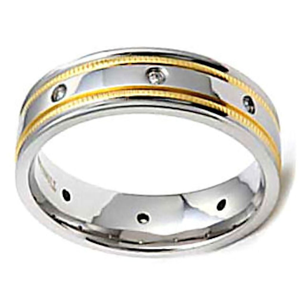 Fletcher: Mens Titanium & Gold Milgrain Simulated Diamond Band Ring - Trustmark Jewelers - Mens Rings - 3