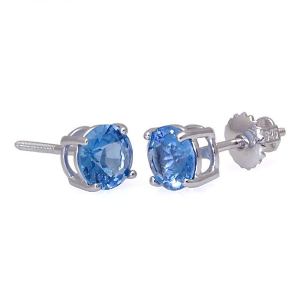 Tyler: 6mm 1.5ct London Blue Topaz Screw Back Earrings 925 Silver - Trustmark Jewelers - Earrings - 1