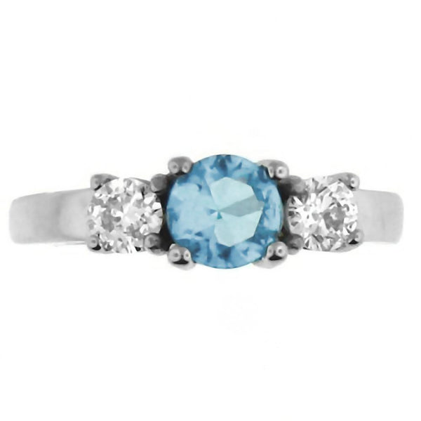 Orianna: 1.25c 3 Stone Aquamarine Ice CZ 316 Steel Engagement Ring - Trustmark Jewelers - Engagement Rings