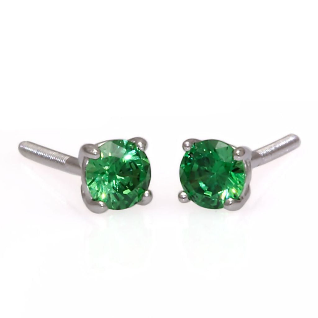 Brazil: 5mm, 1.0ct Emerald Green Russian Ice CZ Screw Back Earrings - Trustmark Jewelers - Earrings - 2