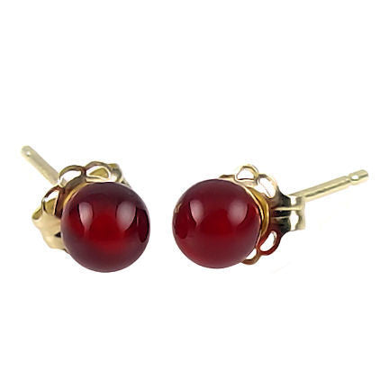 4mm Carnelian Ball Stud Earrings 14K Yellow Gold - Trustmark Jewelers - Earrings - 1