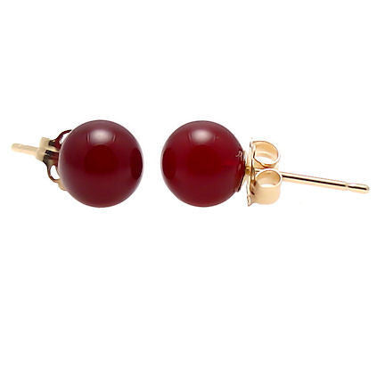 6mm Carnelian Ball Stud Earrings 14K Yellow Gold - Trustmark Jewelers - Earrings - 1
