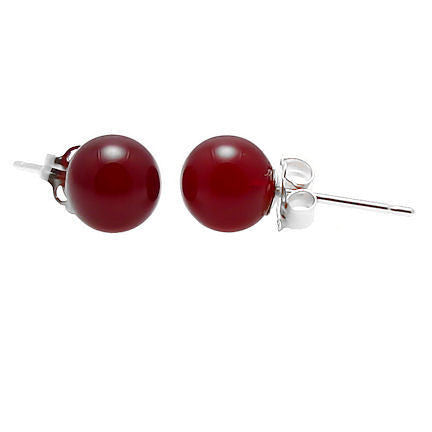 6mm Carnelian Ball Stud Earrings 14K White Gold - Trustmark Jewelers - Earrings