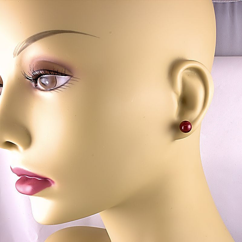 8mm Italian Red Coral Ball Stud Earrings solid 14K Yellow Gold - Trustmark Jewelers - Earrings - 3