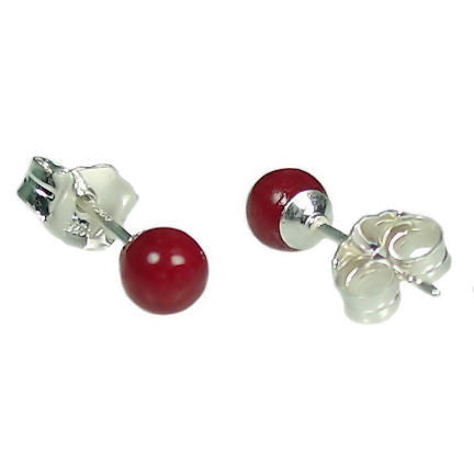 4mm Red Coral Ball Stud Earrings Sterling Silver - Trustmark Jewelers - Earrings - 1