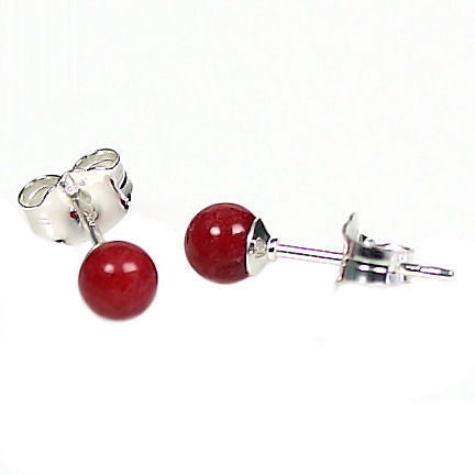 4mm Red Coral Ball Stud Earrings Sterling Silver - Trustmark Jewelers - Earrings - 2