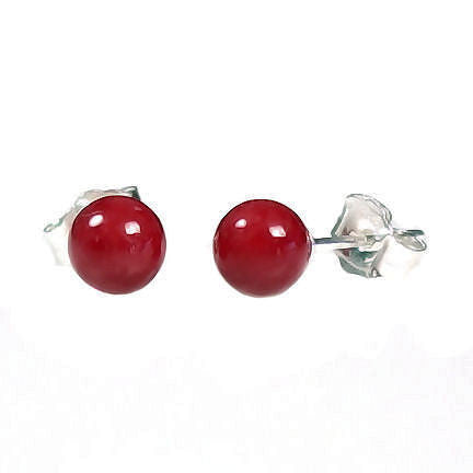 4mm Red Coral Ball Stud Earrings Sterling Silver - Trustmark Jewelers - Earrings - 3