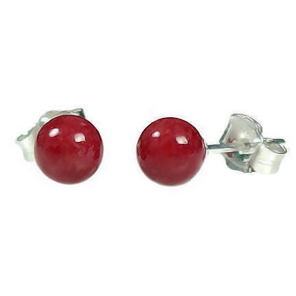 6mm Red Coral Ball Stud Earrings 14K White Gold - Trustmark Jewelers - Earrings - 1