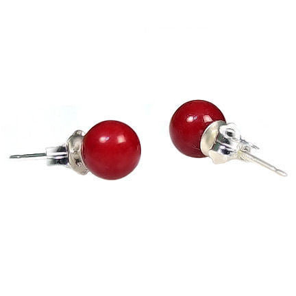 6mm Red Coral Ball Stud Earrings Sterling Silver - Trustmark Jewelers - Earrings - 2
