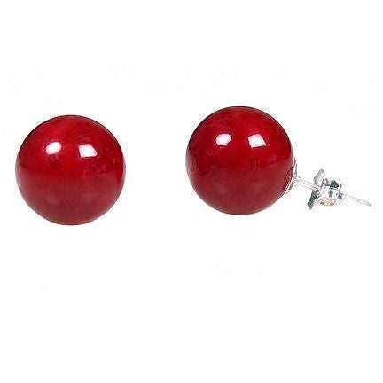 10mm Italian Red Coral Ball Stud Earrings 925 Sterling Silver - Trustmark Jewelers - Earrings - 1