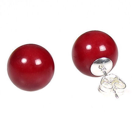 12mm Italian Red Coral Ball Stud Earrings Sterling Silver - Trustmark Jewelers - Earrings - 2