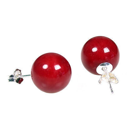 12mm Red Coral Ball Stud Earrings 14K White Gold - Trustmark Jewelers - Earrings - 2