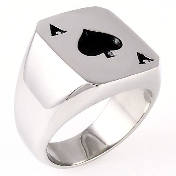 Amarillo: Mens Biker Stainless Steel Ace of Spades Lucky Poker Ring - Trustmark Jewelers - Mens Rings - 1