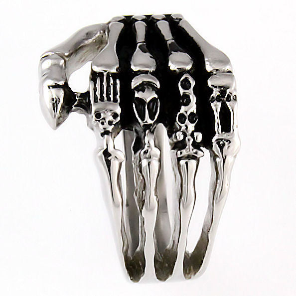 Laredo: Mens Biker Carved Skulls Hand Ring 316L Stainless Steel - Trustmark Jewelers - Mens Rings - 2