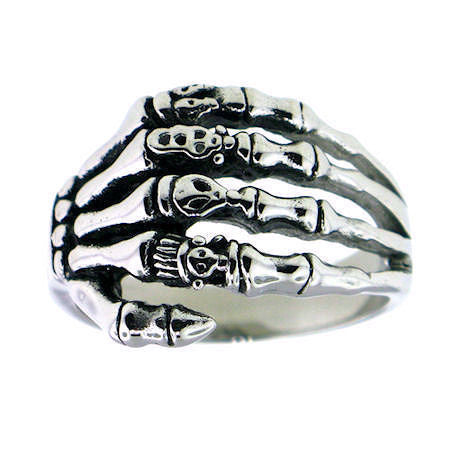 Laredo: Mens Biker Carved Skulls Hand Ring 316L Stainless Steel - Trustmark Jewelers - Mens Rings - 1