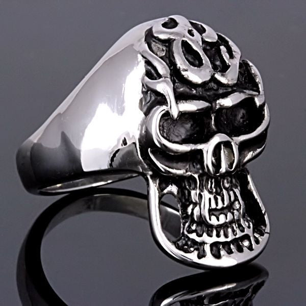 Blaze: Unisex Flaming Vampire Skull Biker Ring 316L Stainless Steel - Trustmark Jewelers - Mens Rings - 4