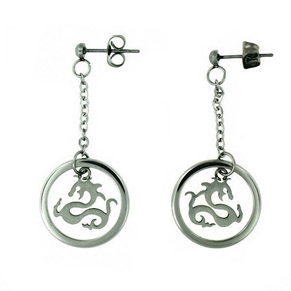 Oleta: 40mm Contemporary Dragon Dangle Drop Earrings 316 Steel - Trustmark Jewelers - Earrings