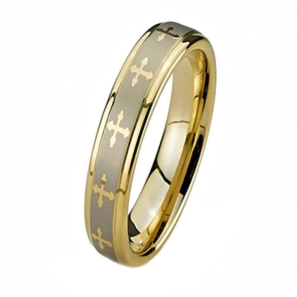Celtic Cross: Unisex Comfort Fit Band Ring 316 Steel & IP Gold - Trustmark Jewelers - Wedding Bands - 1