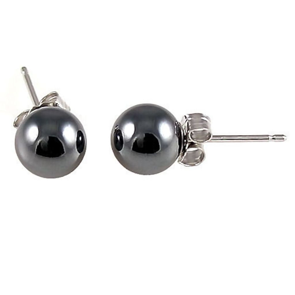 6mm Black Hematine Ball Stud Earrings 14K White - Trustmark Jewelers - Earrings - 2