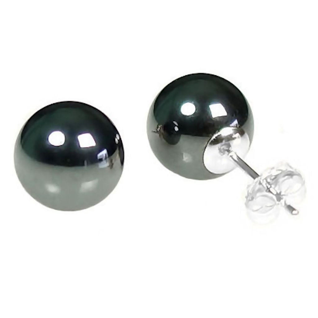 10mm Black Hematine Ball Stud Earrings Sterling Silver - Trustmark Jewelers - Earrings - 2