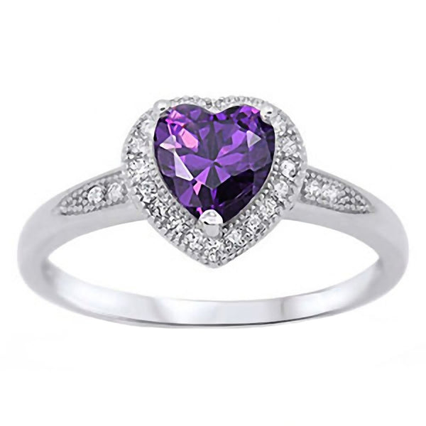 Brisha: 0.87ct Heart cut Amethyst Ice CZ with Halo Inlay Promise Ring - Trustmark Jewelers - Promise Rings