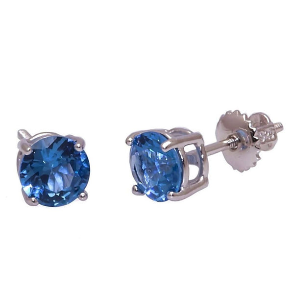 Tyler: 8mm 4.0ct London Blue Topaz Screw Back Earrings 925 Silver - Trustmark Jewelers - Earrings