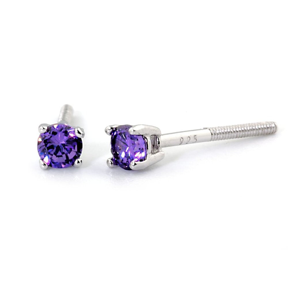 10mm Brilliant Cut Amethyst Ice CZ Screw Back Earrings Sterling Silver 