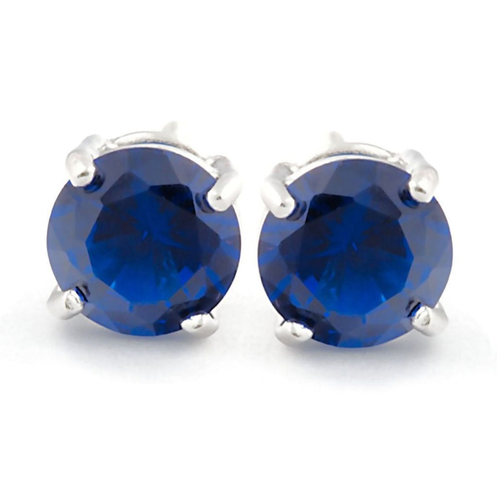 Virgo: 7mm, 2.50ct Created Ceylon Sapphire Screw Back Earrings 925 SS - Trustmark Jewelers - Earrings - 2