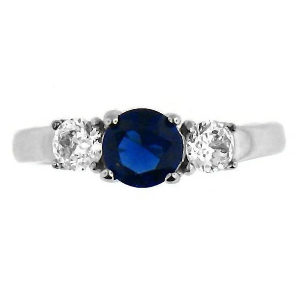 Olina: 1.25c 3 Stone created Sapphire 316 Steel Engagement Ring - Trustmark Jewelers - Engagement Rings