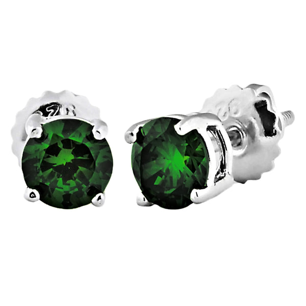 Trustmark Brilliant Cut Emerald Ice CZ Screw Back Earrings Sterling Silver