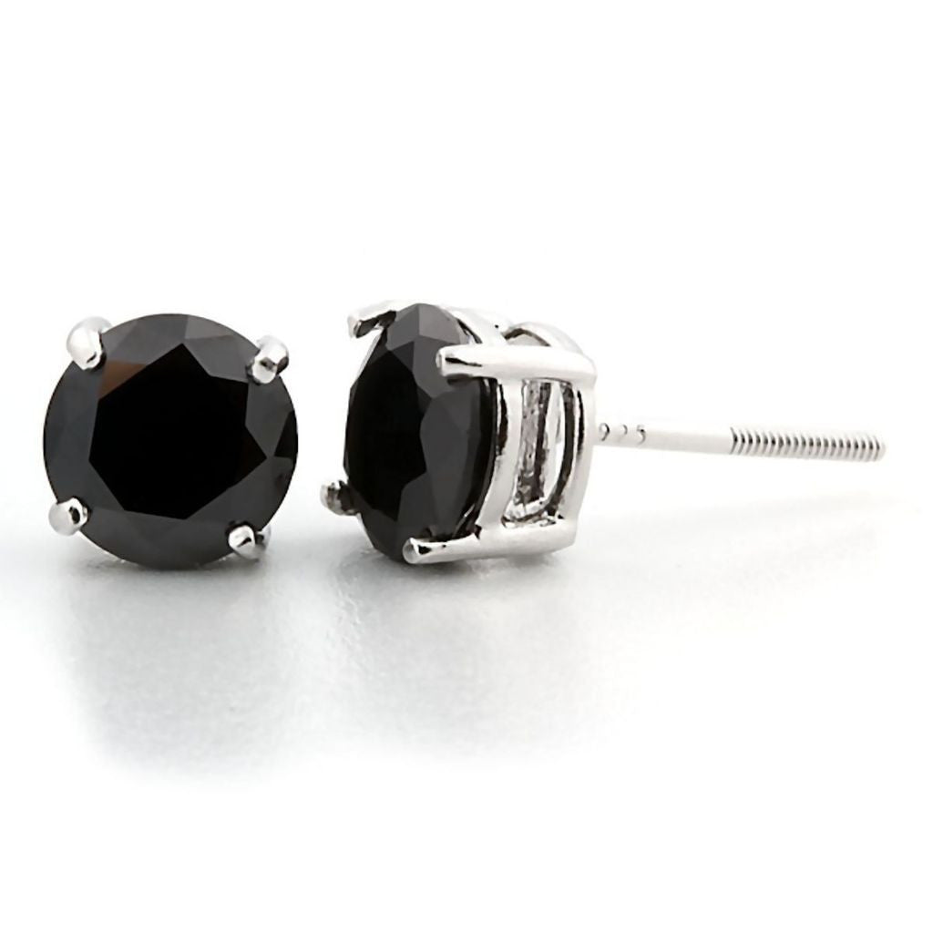 Chris: 7mm, 2.50ct Black Ice Simulated Diamond CZ Screw Back Earrings - Trustmark Jewelers - Earrings - 1